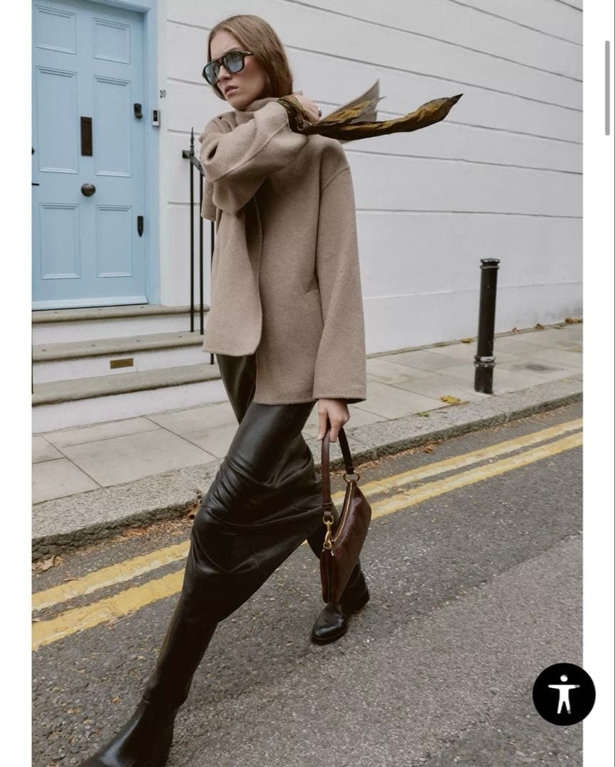 新品 完売品 ZARA ウールショートスカーフコート ブラック S