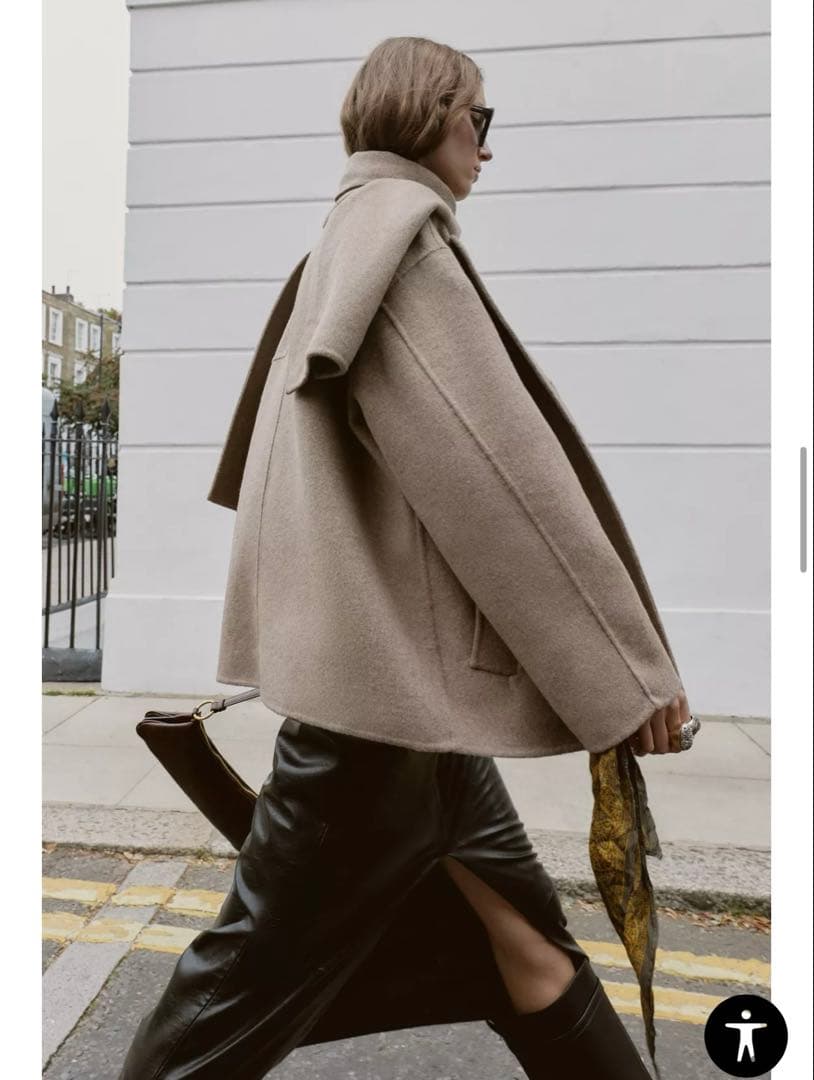 新品 完売品 ZARA ウールショートスカーフコート ブラック S