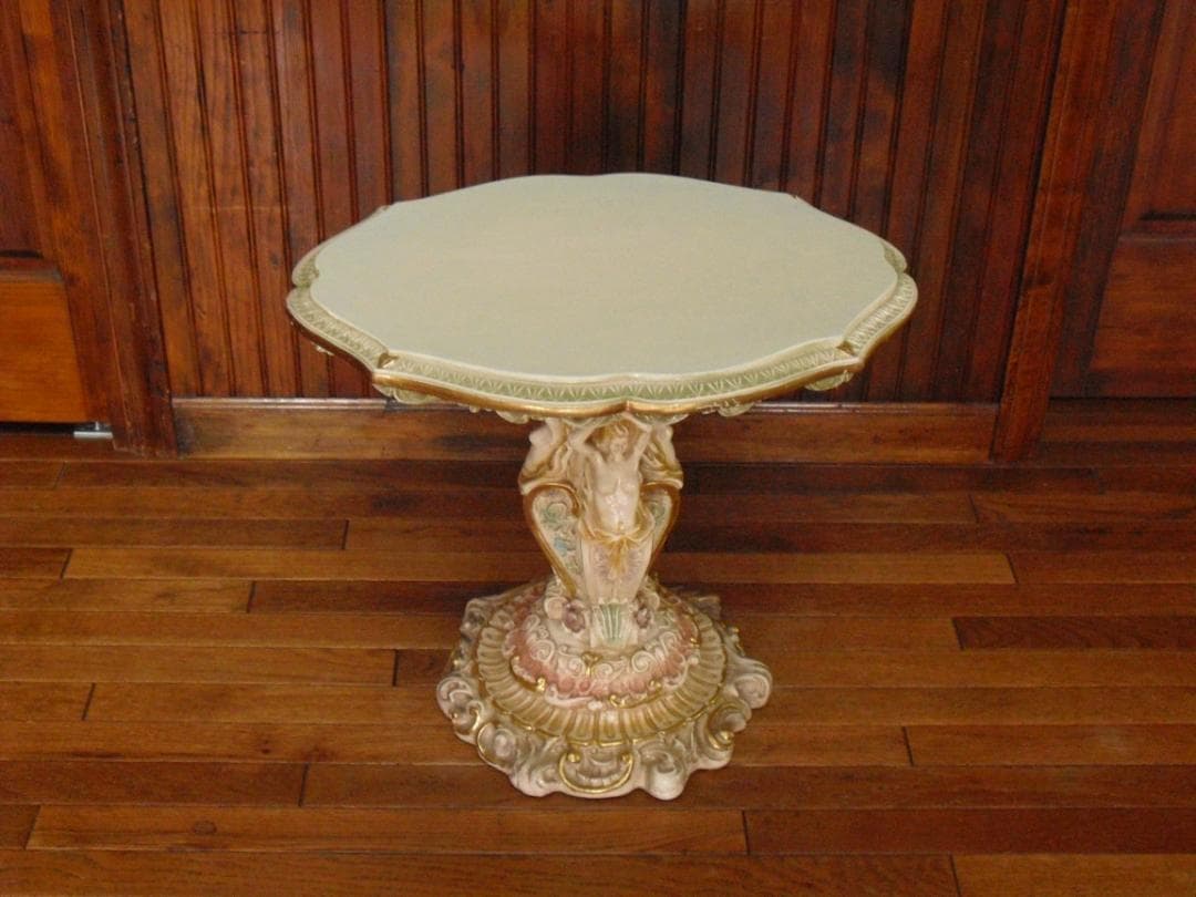 イタリア製 優雅なロココ様式サイドテーブル☆女神金彩クラック塗装オブジェ置物