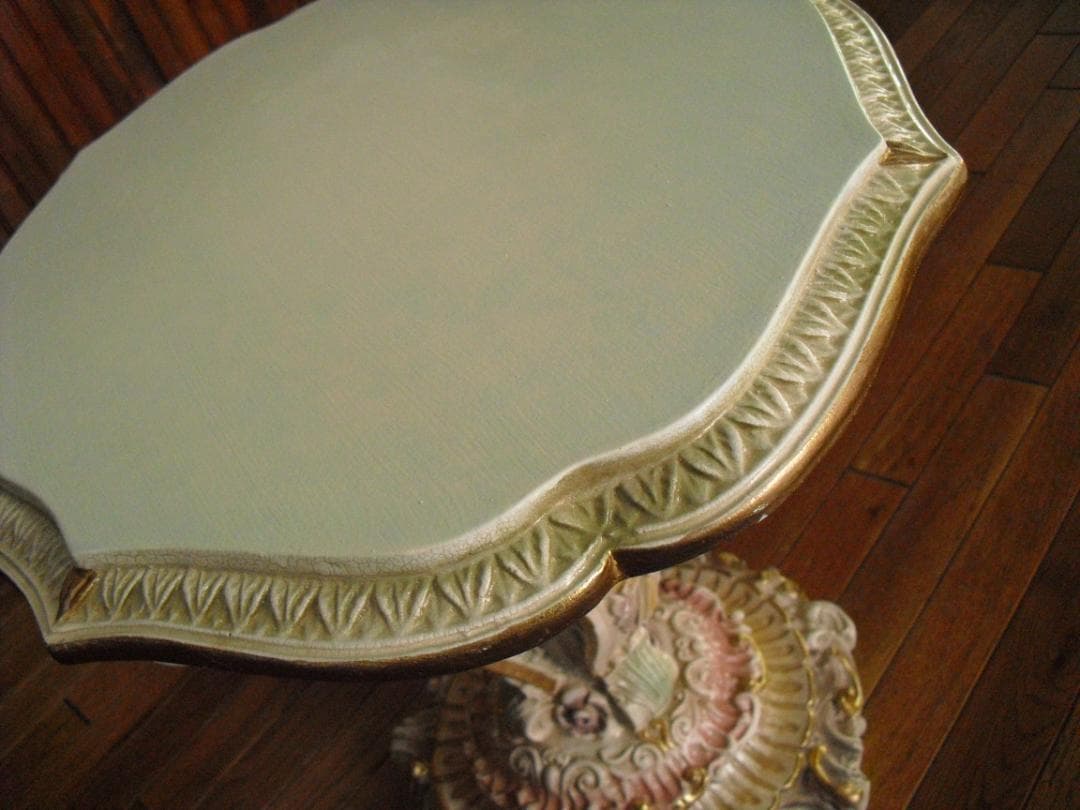 イタリア製 優雅なロココ様式サイドテーブル☆女神金彩クラック塗装オブジェ置物