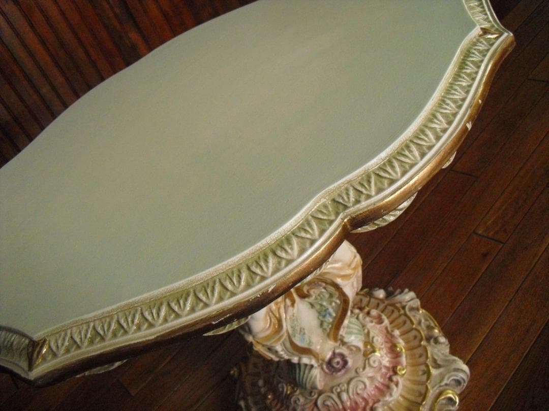 イタリア製 優雅なロココ様式サイドテーブル☆女神金彩クラック塗装オブジェ置物