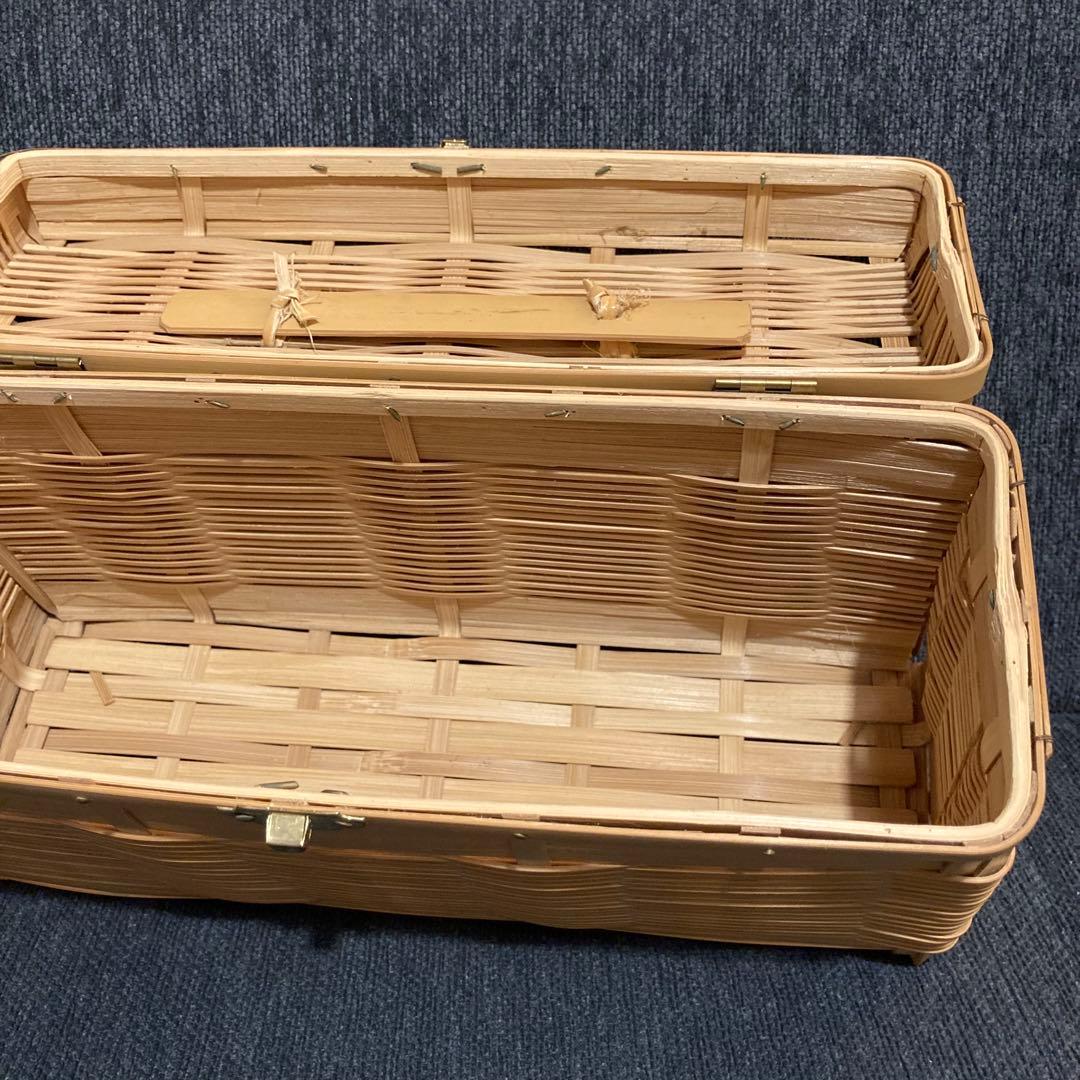 未使用 国産 竹かご 竹籠 取っ手付き バスケット バッグ ケース 竹細工