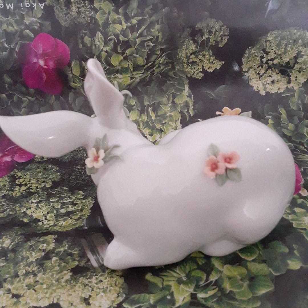 リアドロ　美品　花飾りウサギ