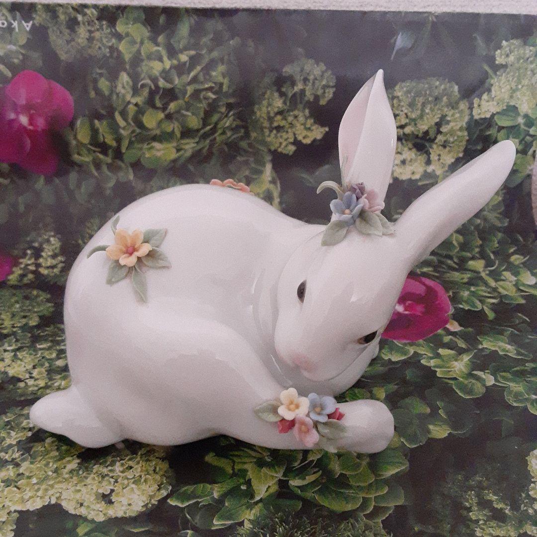 リアドロ　美品　花飾りウサギ