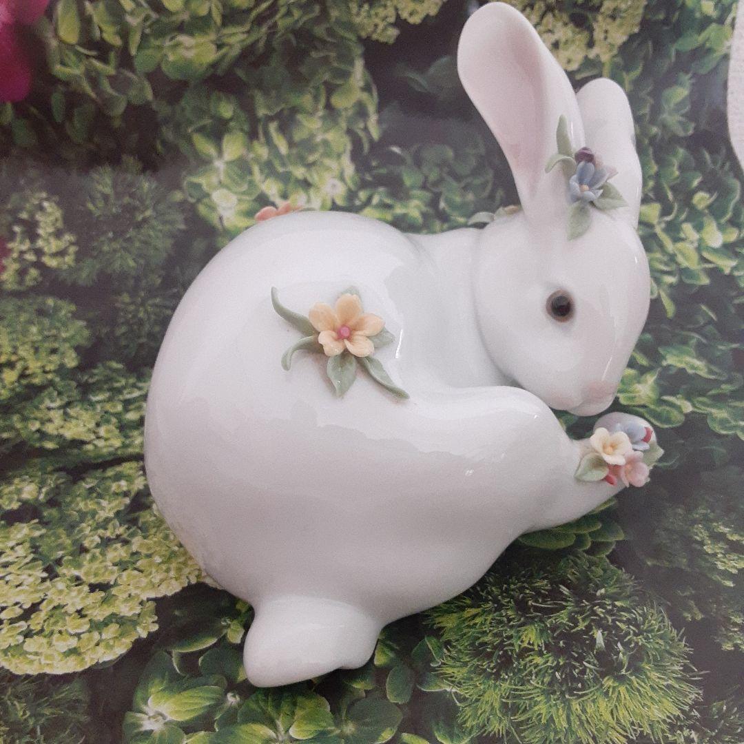 リアドロ　美品　花飾りウサギ