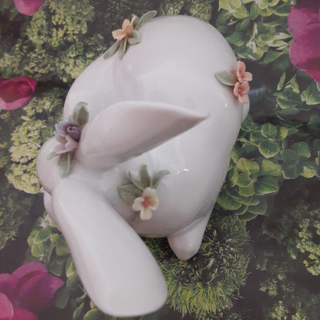 リアドロ　美品　花飾りウサギ