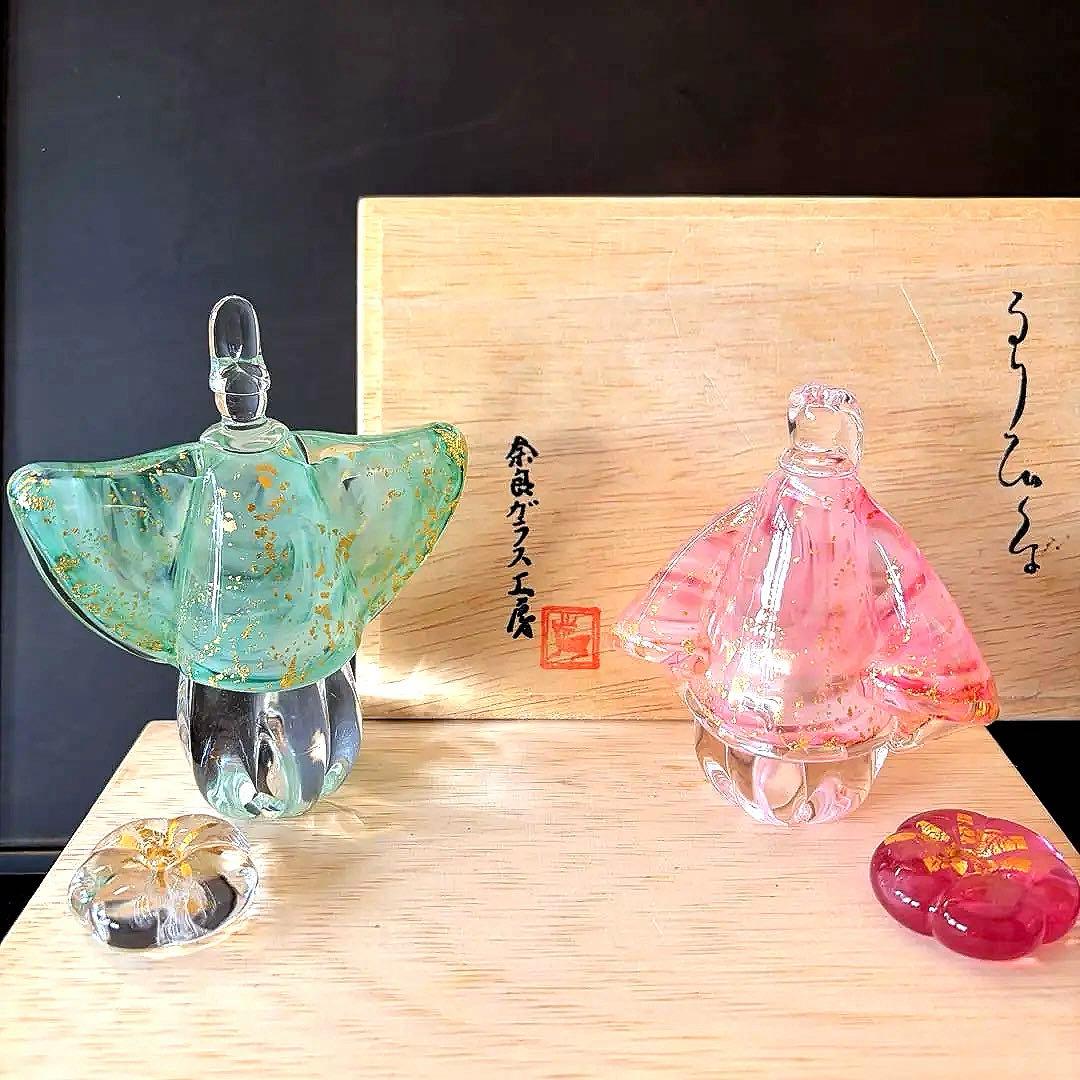 【未使用品】奈良ガラス工房 るりびな 「瑠璃雛」お雛様 お内裏様 金箔 共箱入