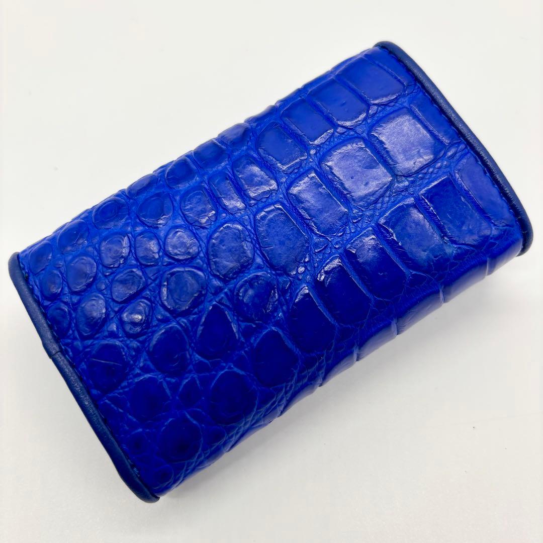 【本物】クロコダイル　キーケース青　ミニ財布にもなります。他色有り