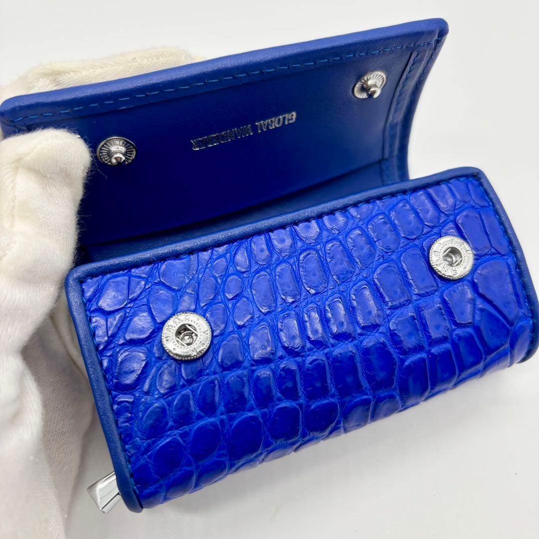 【本物】クロコダイル　キーケース青　ミニ財布にもなります。他色有り