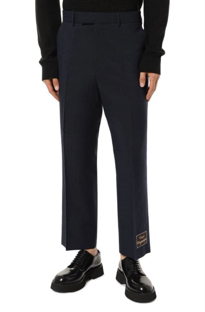 GUCCI グッチ ロゴラペル スラックス カーキ グリーン