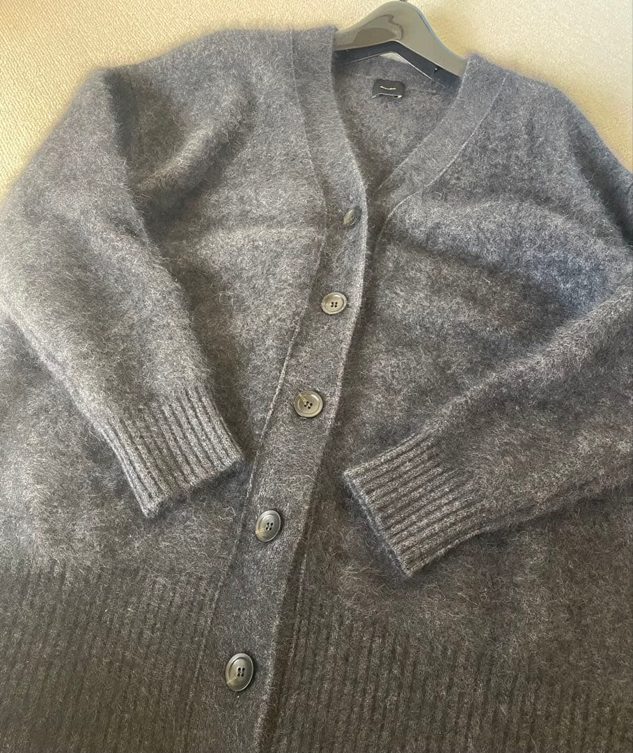 スピックアンドスパン　FURKNITワイドVカーディガン　ダークグレー　ニット