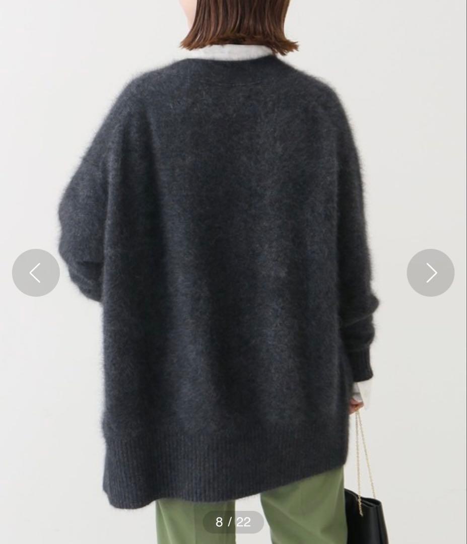 スピックアンドスパン　FURKNITワイドVカーディガン　ダークグレー　ニット