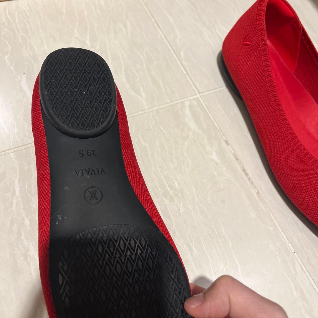 新品VIVAIA ビバイアパンプス レッド フラットシューズ39.5