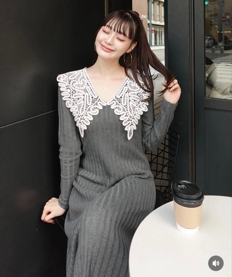 ワンピース Acka lace collar knit one-piece