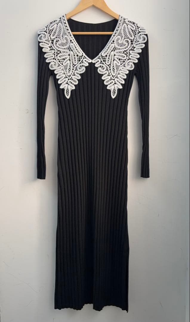 ワンピース Acka lace collar knit one-piece