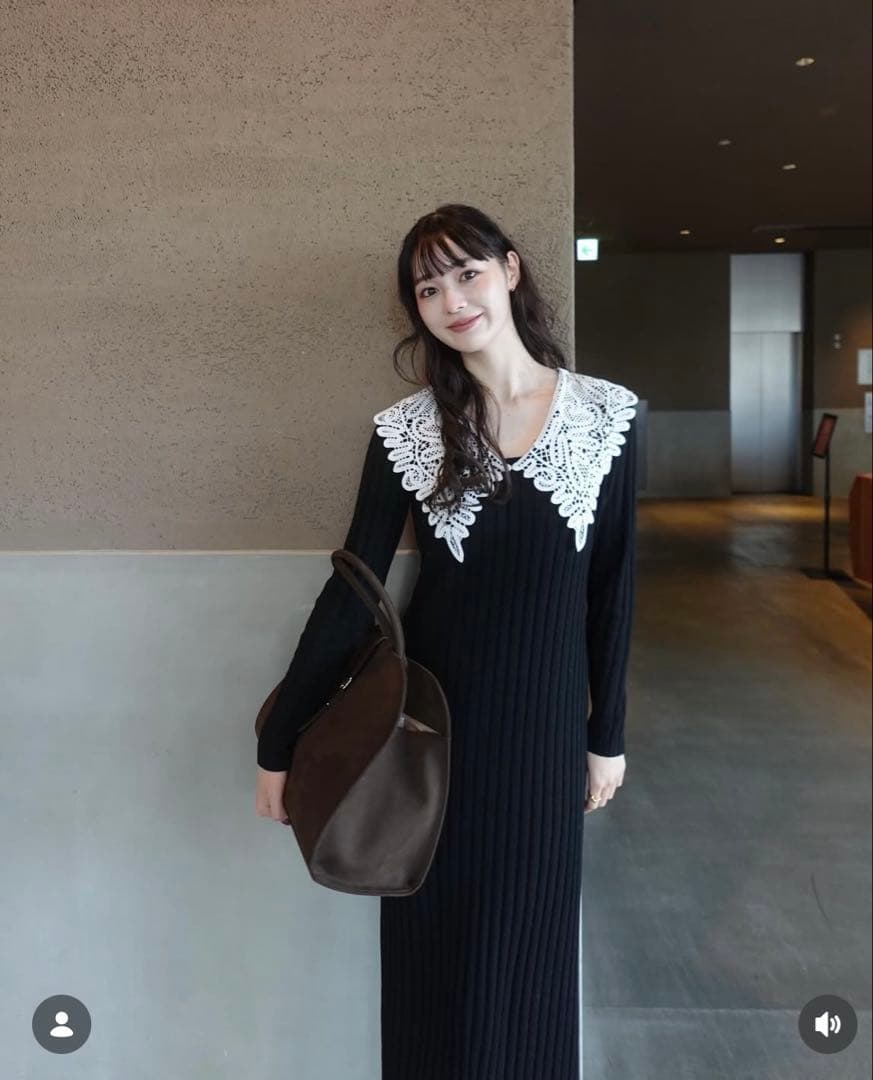 ワンピース Acka lace collar knit one-piece