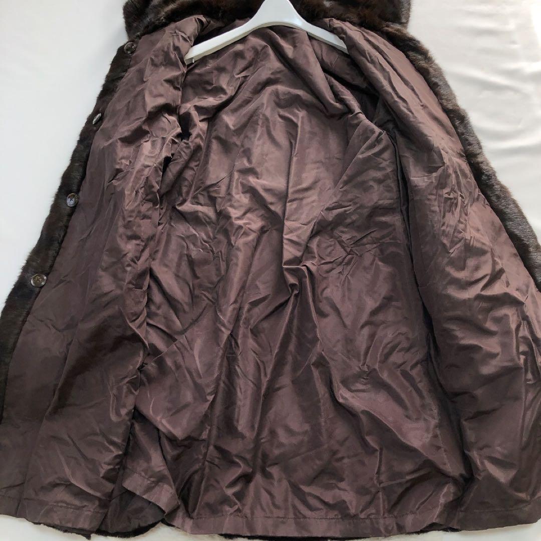 フーテッドリアルファーコート　リス　フード　ロング丈　毛皮　ブラウン