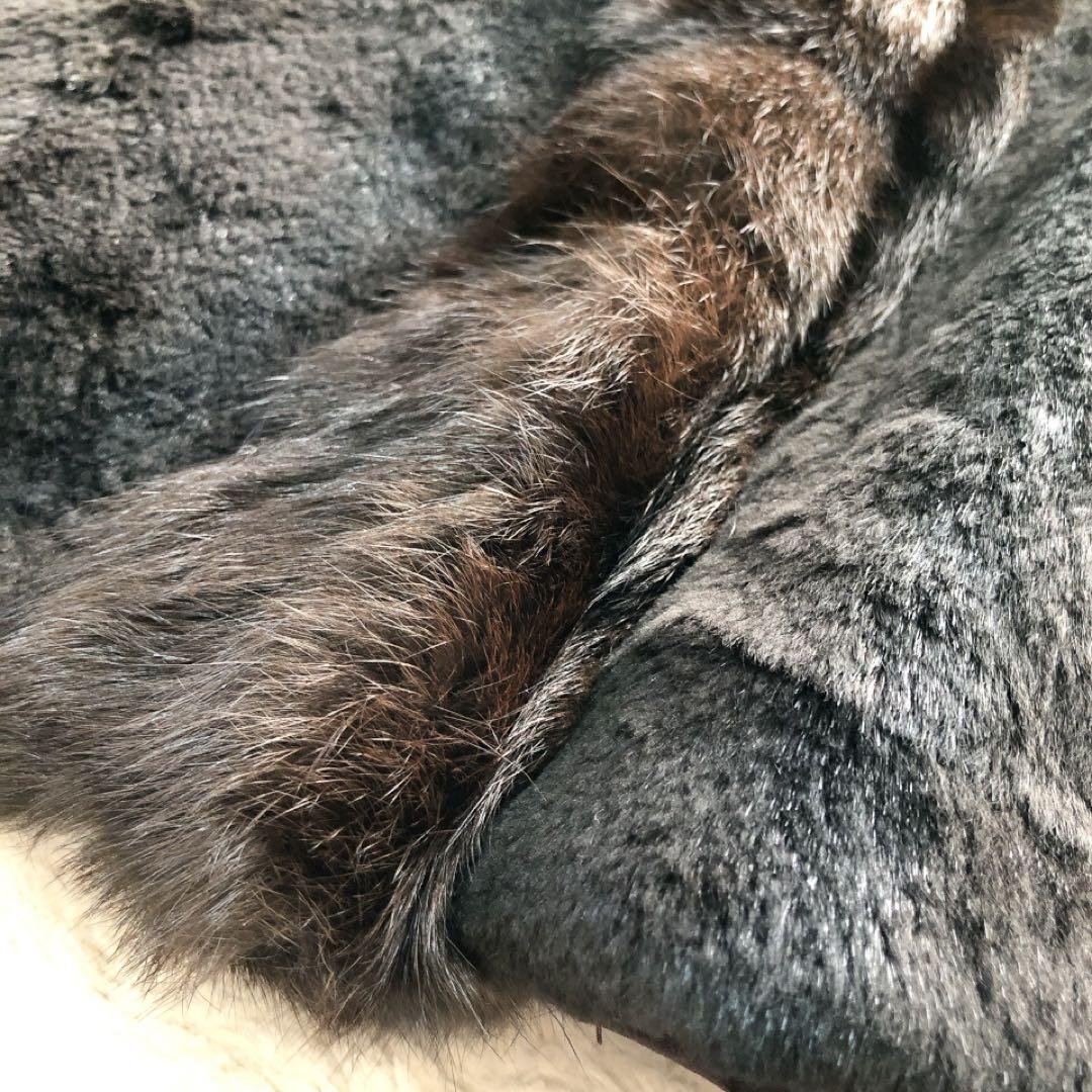 フーテッドリアルファーコート　リス　フード　ロング丈　毛皮　ブラウン