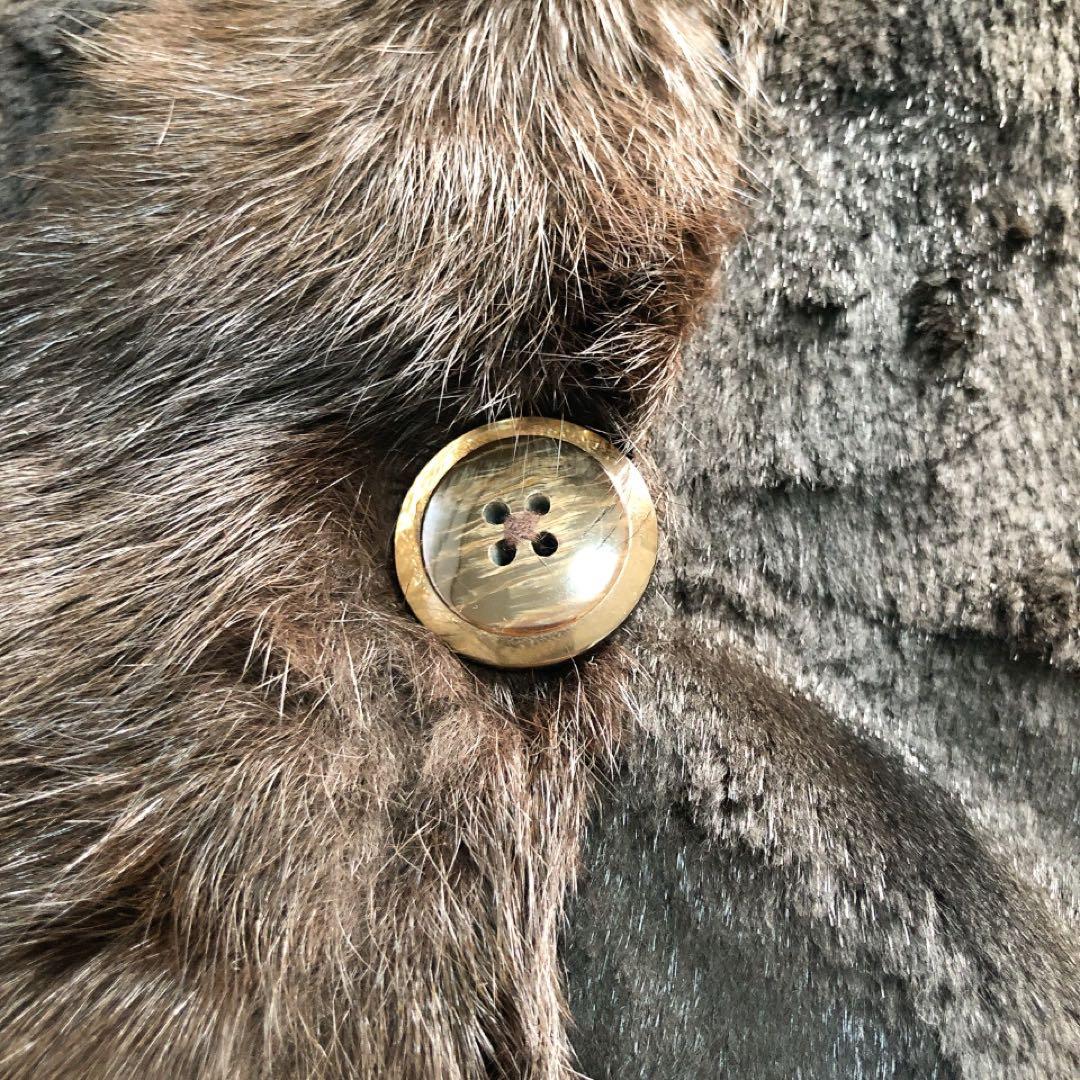 フーテッドリアルファーコート　リス　フード　ロング丈　毛皮　ブラウン