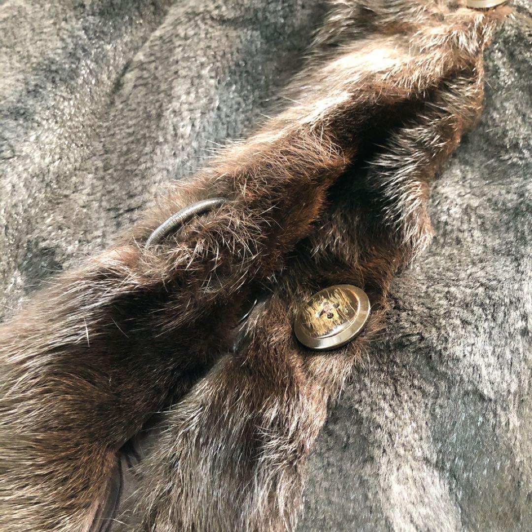 フーテッドリアルファーコート　リス　フード　ロング丈　毛皮　ブラウン