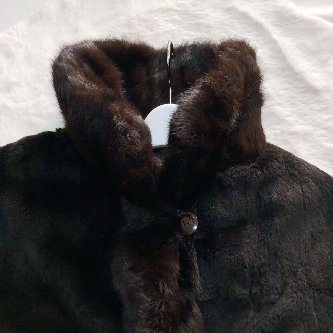 フーテッドリアルファーコート　リス　フード　ロング丈　毛皮　ブラウン