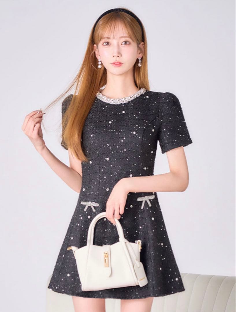 ジュエルズ/ビジューフレアワンピースドレス/キャバドレス/L