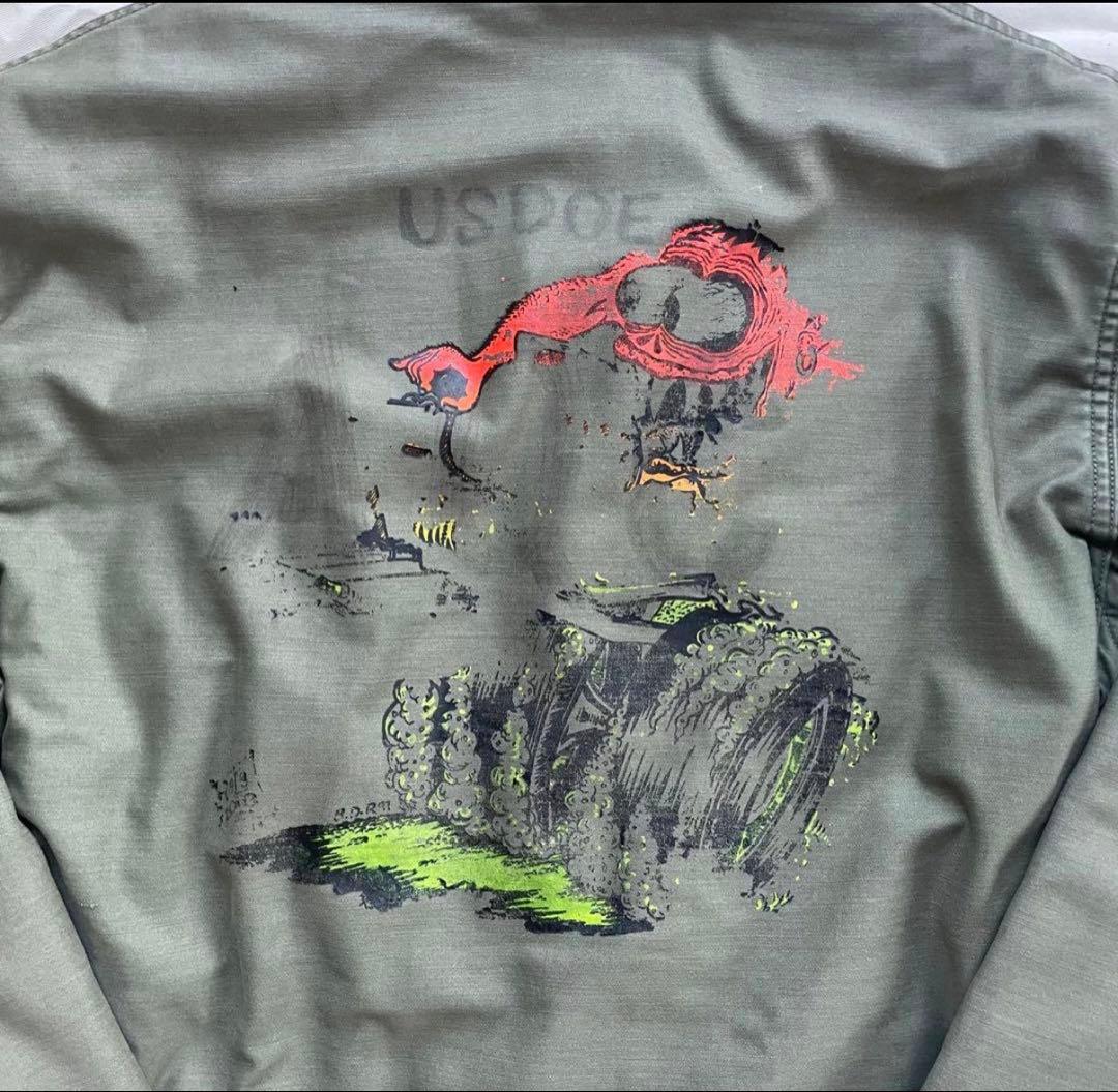 A2デッキジャケット 80s 染み込みプリント ヴィンテージ　ホットロッド