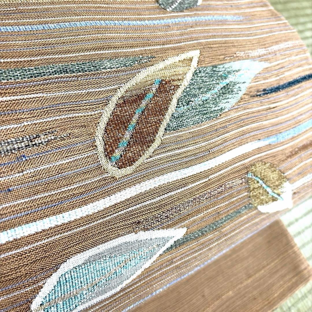 正絹　紬　袋帯《縞　葉模様》