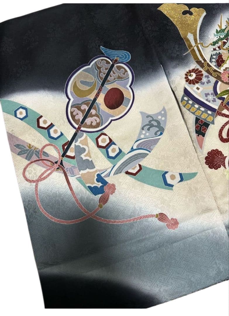 正絹　産着(初着、祝着)　お宮参り　七五三　男児　金彩　子供着物　襦袢付　男の子