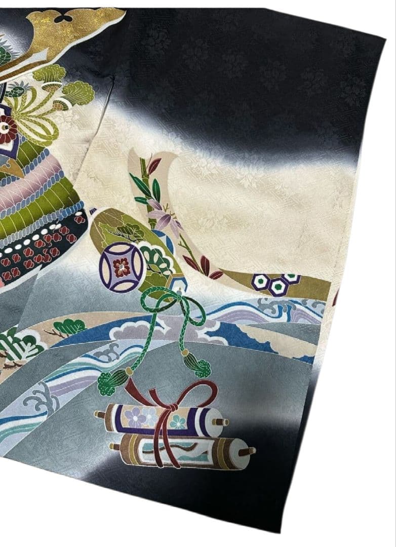 正絹　産着(初着、祝着)　お宮参り　七五三　男児　金彩　子供着物　襦袢付　男の子