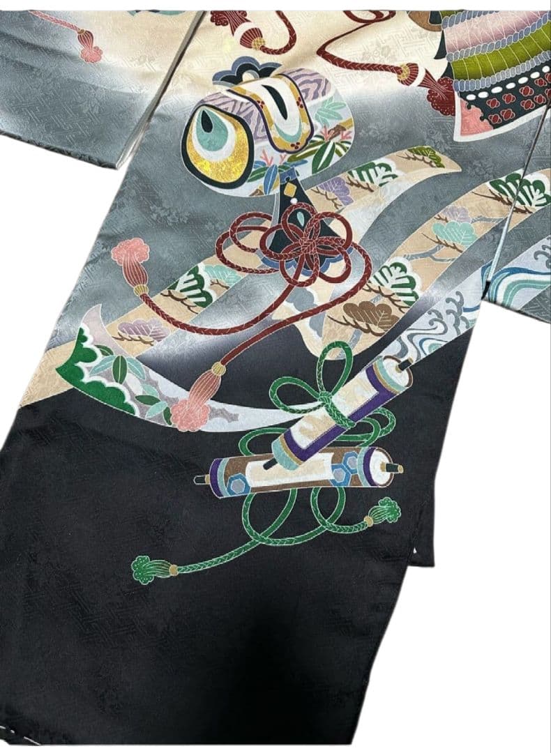 正絹　産着(初着、祝着)　お宮参り　七五三　男児　金彩　子供着物　襦袢付　男の子