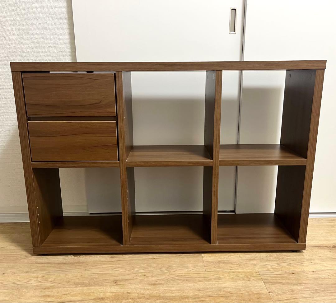 ニトリ　カラーボックス3段　ミドルブラウン　引き出し付き