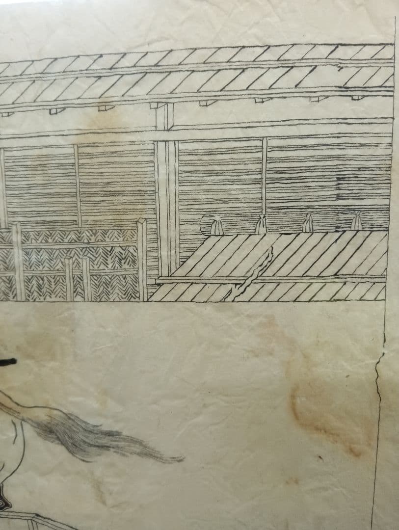 江戸時代後期幕末頃武家旧家蔵出馬上武者絵図古文書資料横幅４４Ｘ縦３２センチ額装品