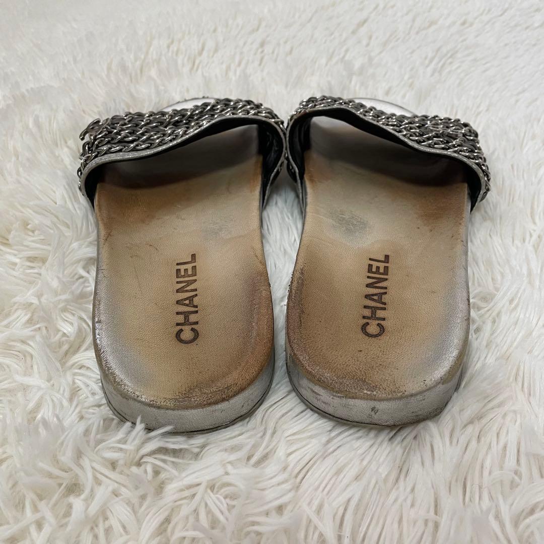 希少 シャネル ココマーク チェーン サンダル シルバー 39 レディース