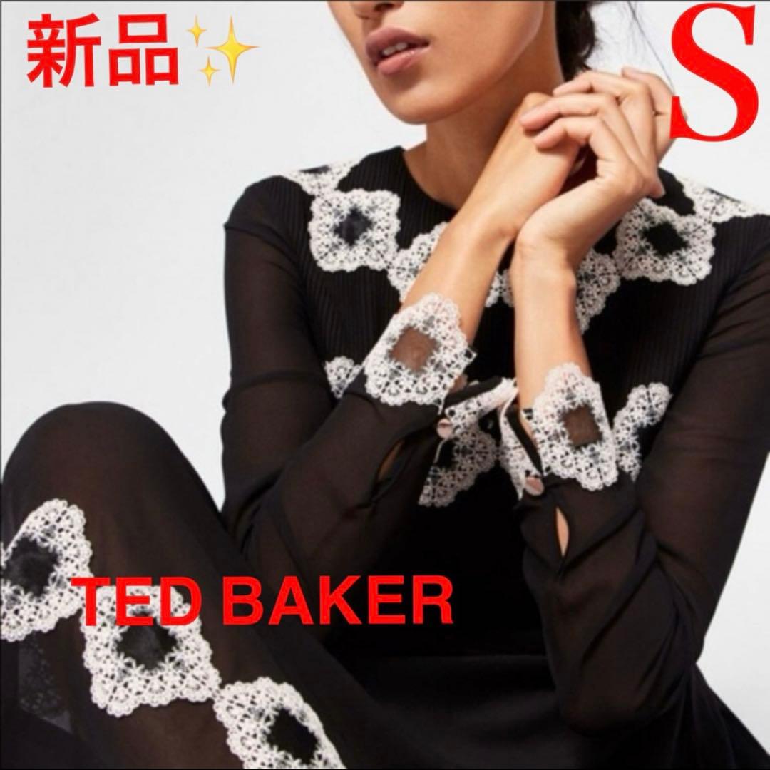 新品！テッドベイカー　Ted Baker フラワー　ワンピース　S 黒　結婚式