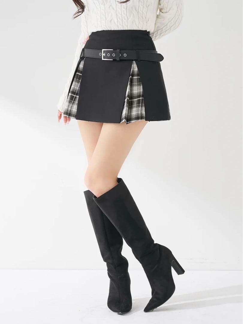 Darich チェックドッキングミニスカート ブラック