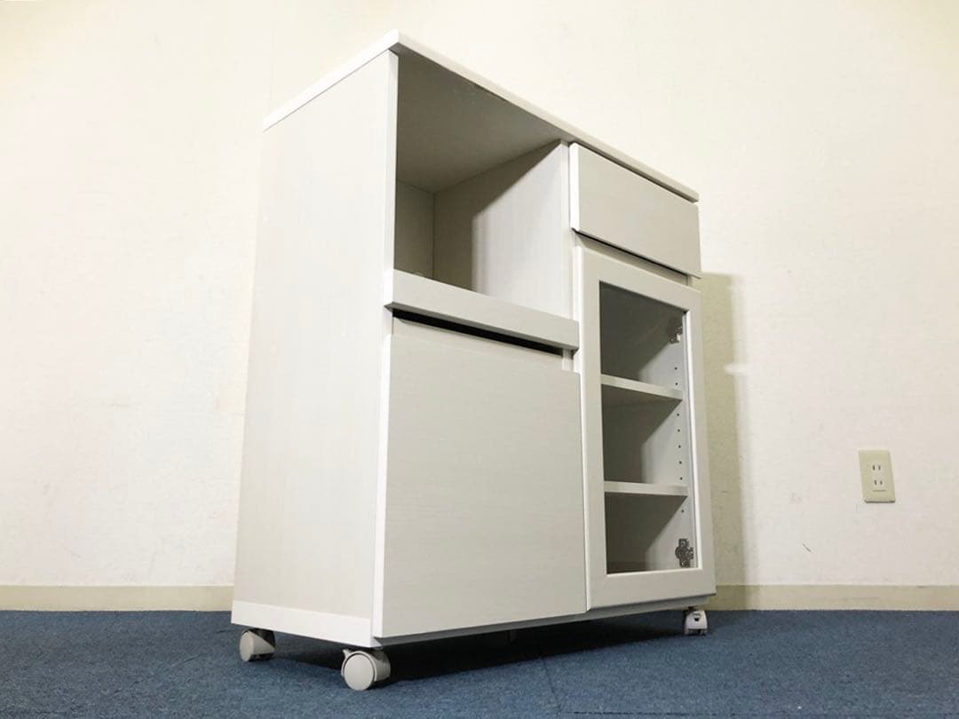 食器棚 アペルト APR-8575SL 白木目柄レンジボード可動式棚板3枚付き