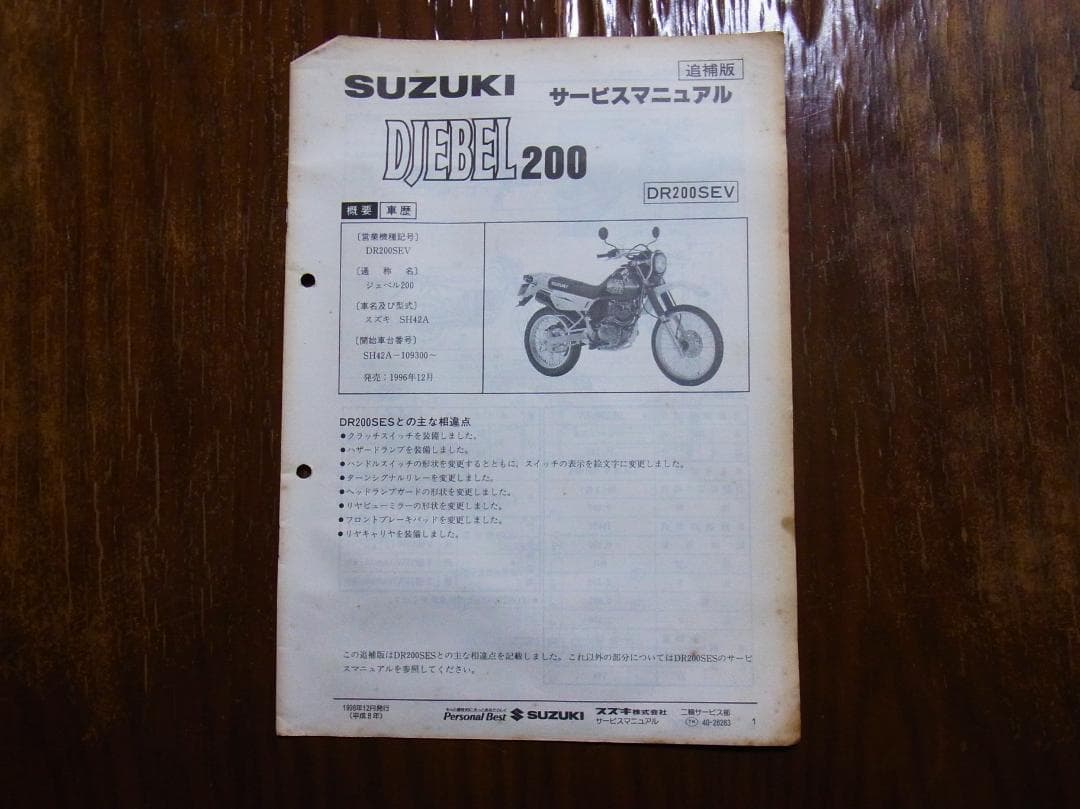 SUZUKI ジェベル 200 サービスマニュアル、パーツカタログセット
