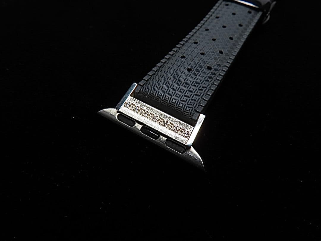 AppleWatch専用ダイアモンド&シルバー925製チャーム&ラバーバンド(黒