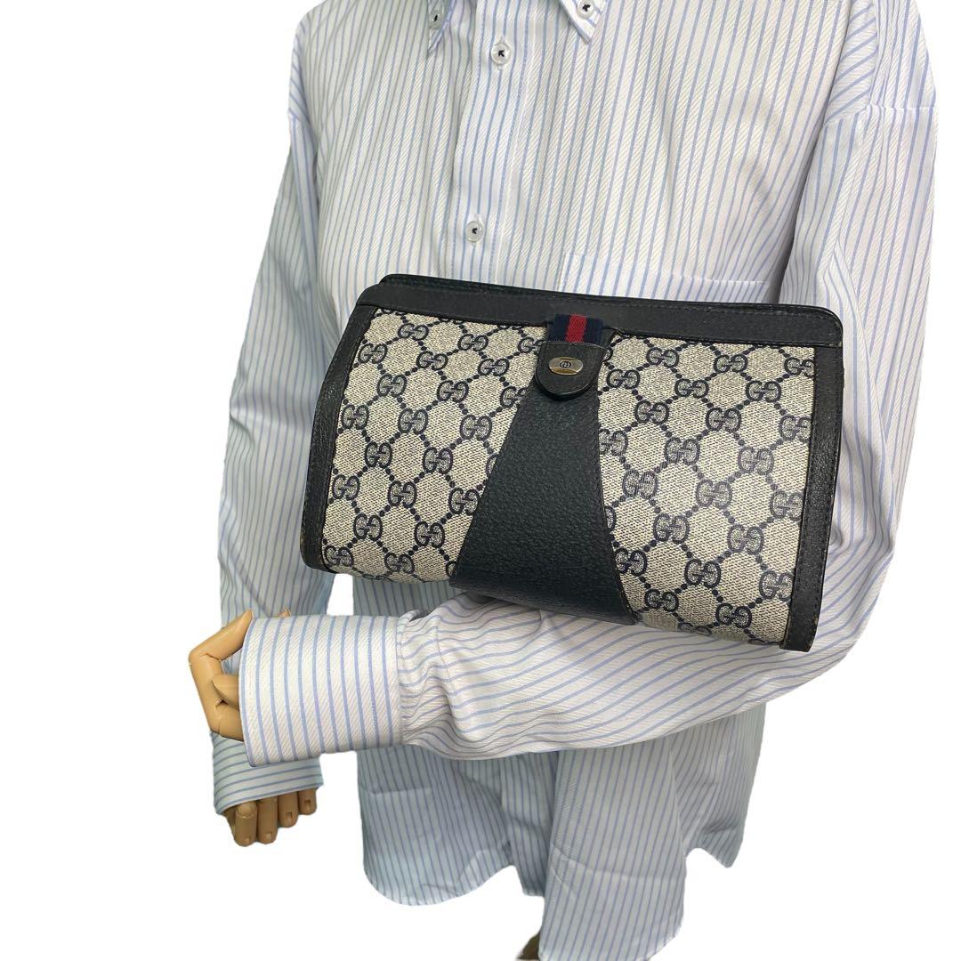 オールドグッチ シェリーライン GGスプリーム クラッチバッグ PVC レザー