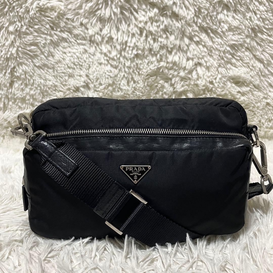 【美品】PRADA プラダ　カメラバッグ　ナイロン　レザー　ブラック　斜め掛け