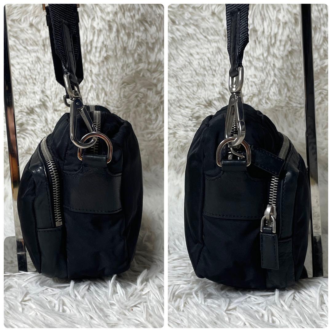 【美品】PRADA プラダ　カメラバッグ　ナイロン　レザー　ブラック　斜め掛け