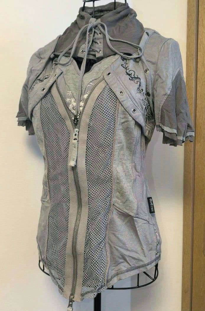 OzzCroce レースアップ 異素材切替トップス