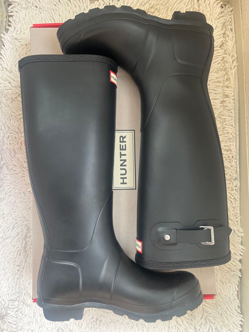 【もも】HUNTER レインブーツ 黒 24cm 1回使用 美品 箱あり