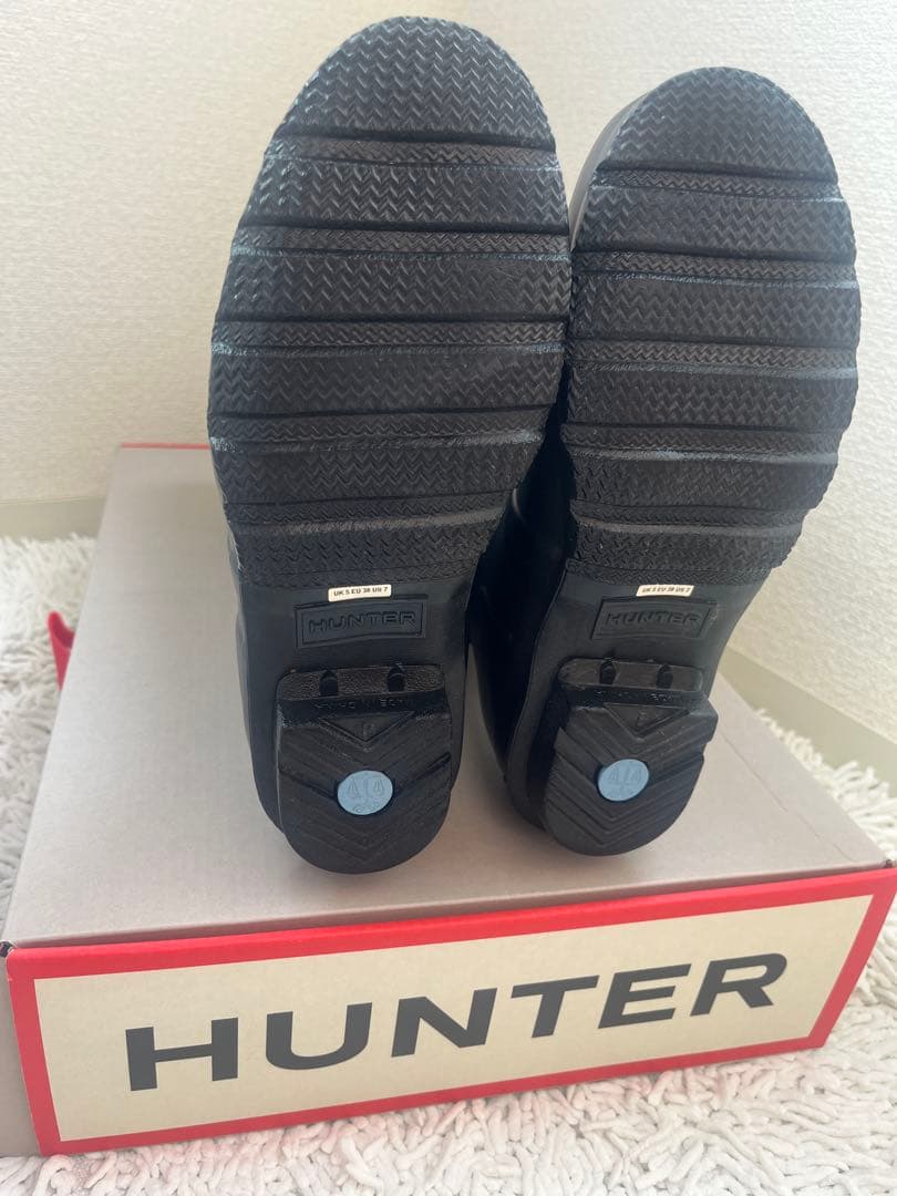 【もも】HUNTER レインブーツ 黒 24cm 1回使用 美品 箱あり