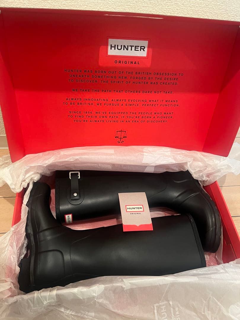 【もも】HUNTER レインブーツ 黒 24cm 1回使用 美品 箱あり