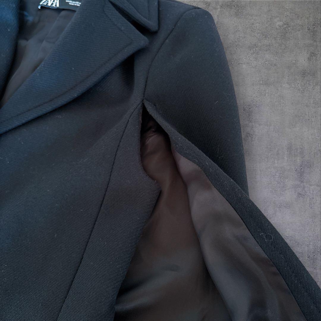 【ザラ】ケープコート　ポンチョ　金ボタン　マンテコ　ウール　完売品　黒　S〜M