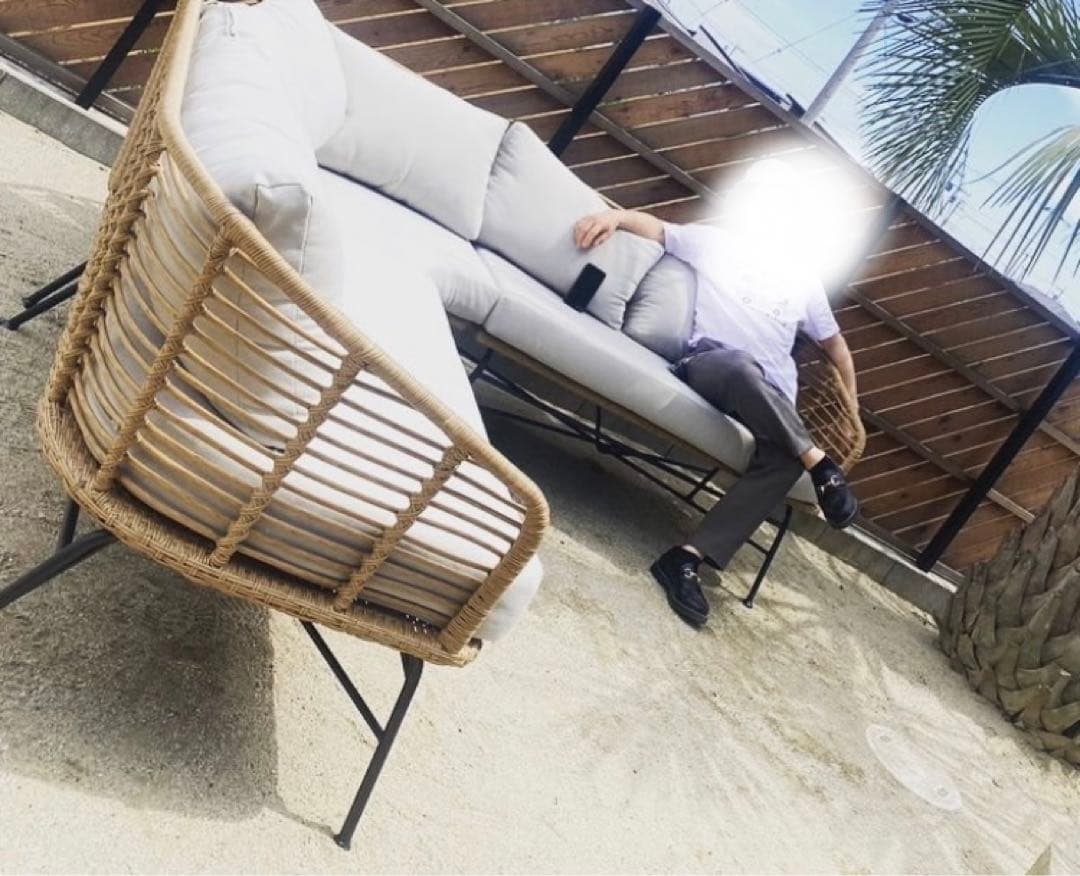 ラタンL型ソファー