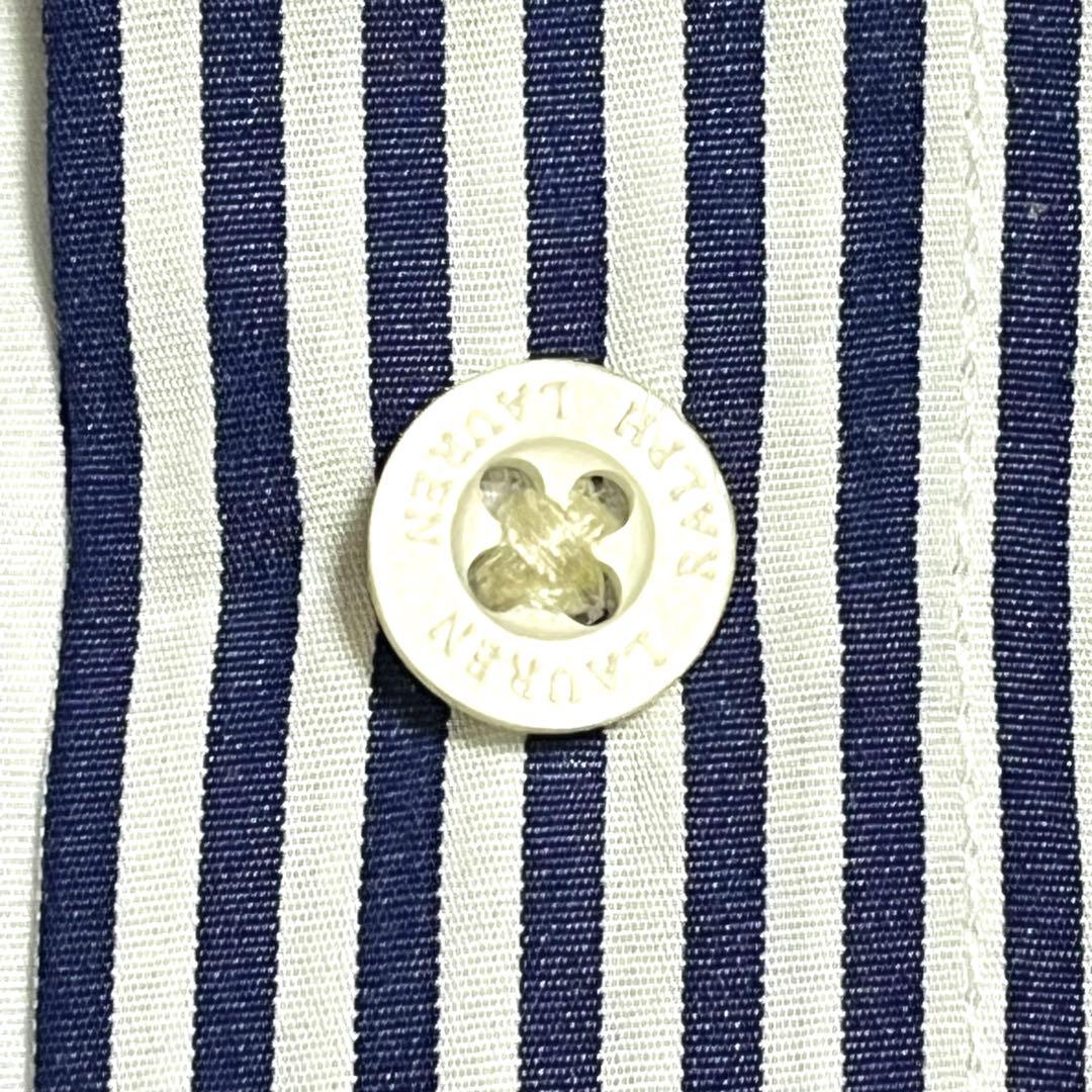 ローレンラルフローレン 現行 QRタグ ストライプ 長袖シャツ 青 刺繍ロゴ