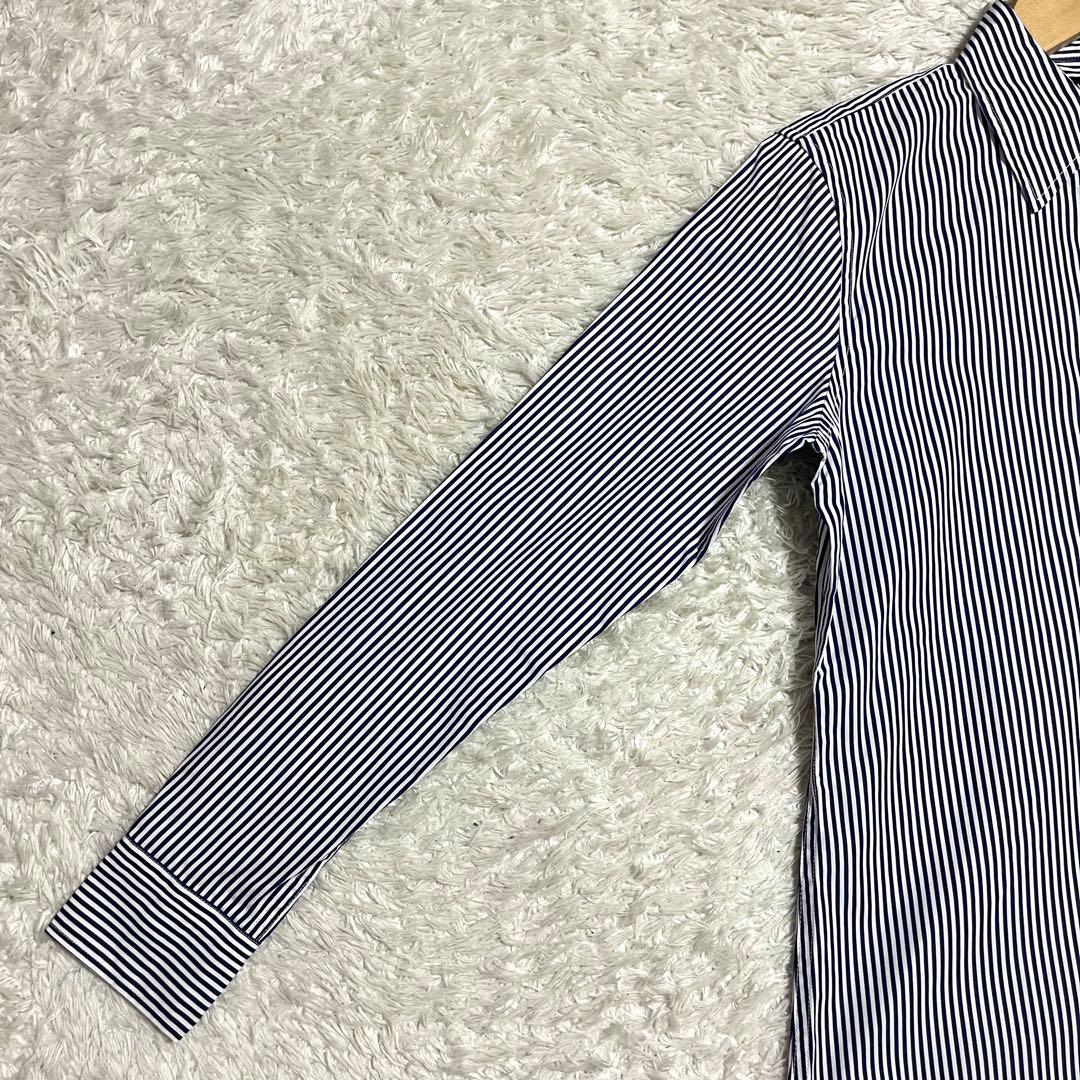 ローレンラルフローレン 現行 QRタグ ストライプ 長袖シャツ 青 刺繍ロゴ